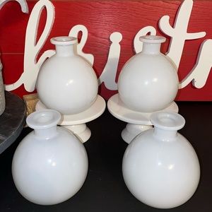 Set Of 4 BP Target White Glass Bud Vases